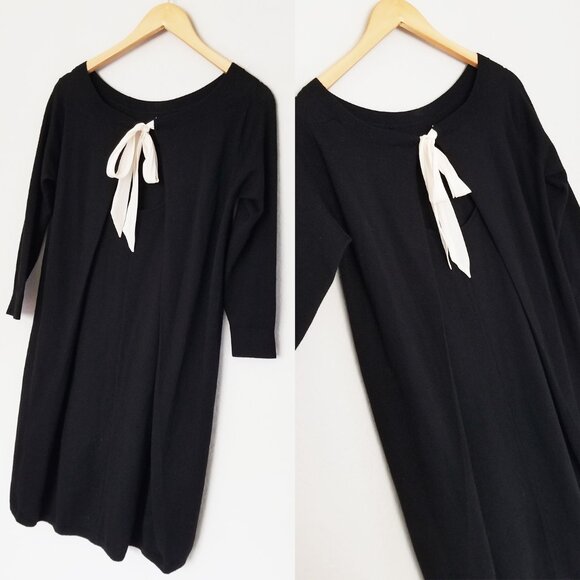 Club Monaco Flora Sweater Dress Bow Tie Back 100% Wool Black Classic LBD S $198 - Picture 15 of 16